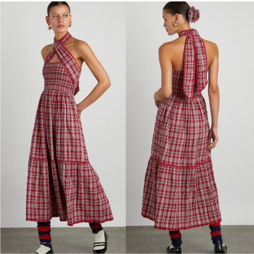 Damson Madder Pia Midi Dress Red Check US 8